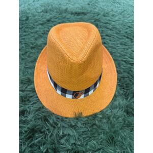 Baltimore Orioles Orange Paper Straw Fedora Hat Black White Plaid Band Adult Fan